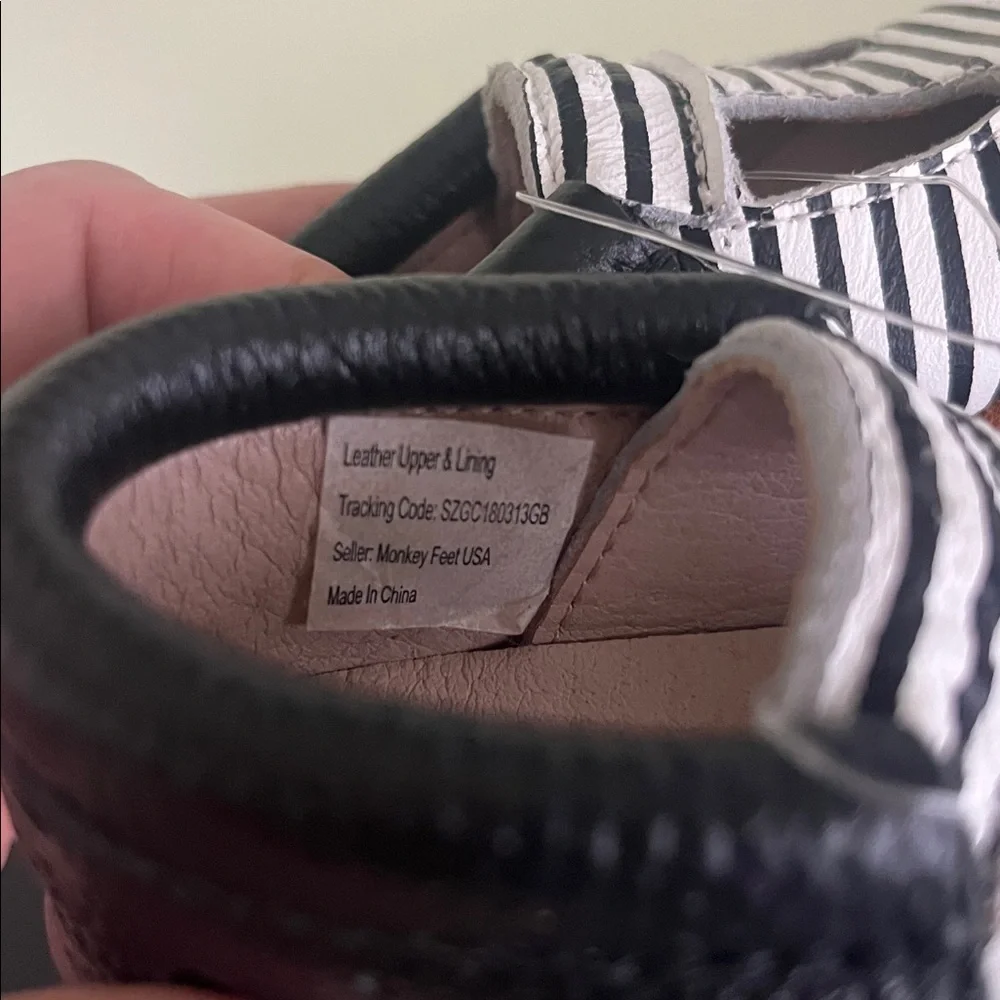 Monkey Feet Black and White Striped Mary Jane Baby Shoes 6/12 months